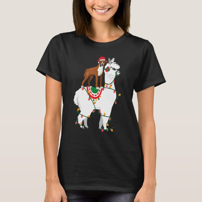 Camiseta Boxing Llama Lights Papais noeis Natal Pajama (Frente)