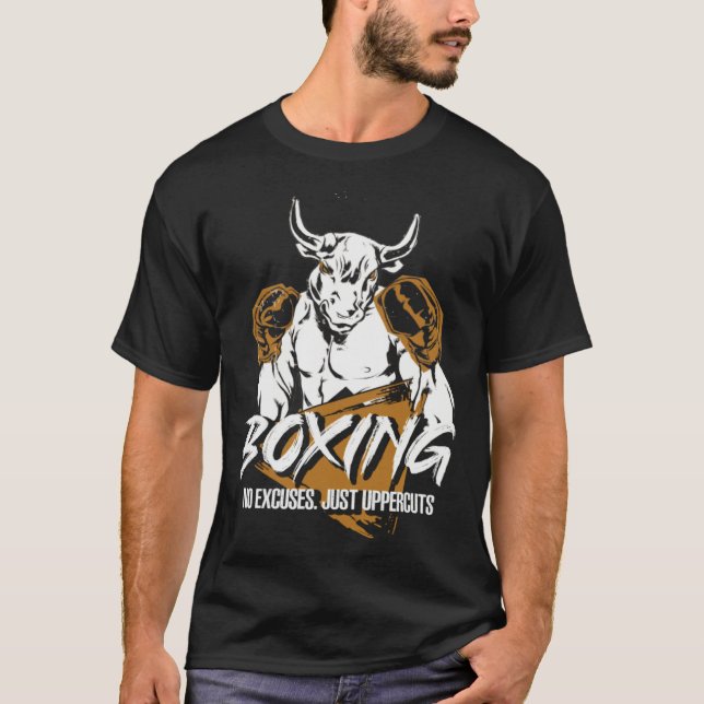 Camiseta Boxing No Excuses Just Uppercuts MMA Fight Bull Bo (Frente)