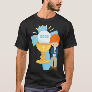 Camiseta Boy First Communion Keepsasaem 2023 Cross Blue Ros