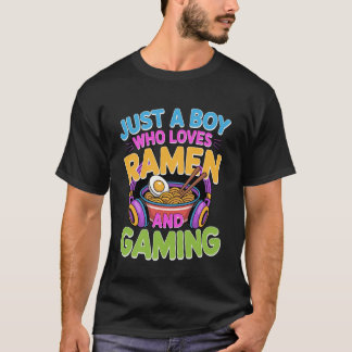 Camiseta Boy Loves Ramen and Gaming Kawaii Gamer Noodle