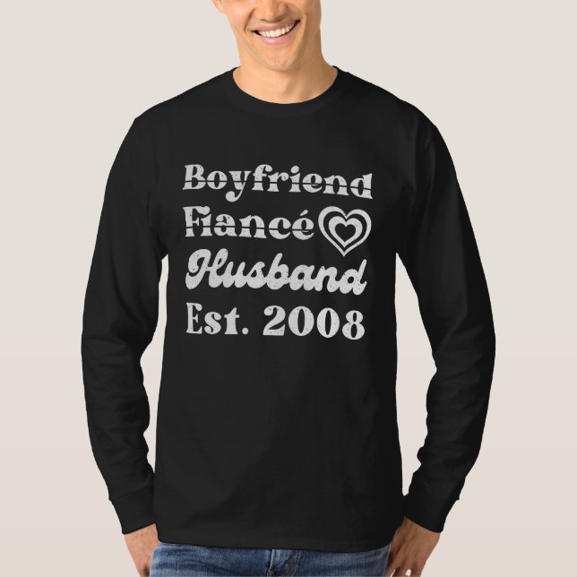 Camiseta Boyfriend Fiance Husband Est 2008 Wedding Annivers (Frente)