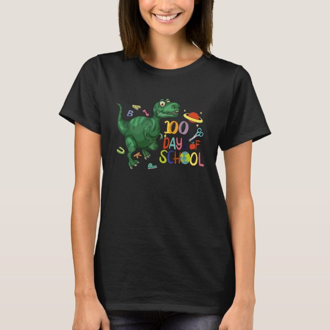 Camiseta boys and girls students 100 days of school dinosau (Frente)