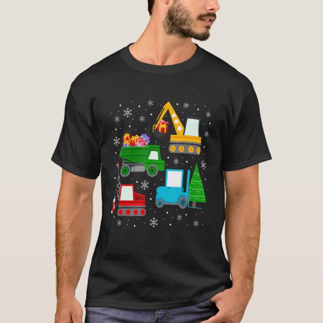 Camiseta Boys Christmas  Kids Toddler Construction Vehicles (Frente)