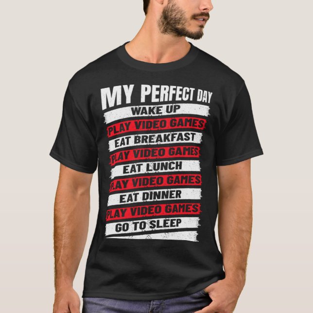 Camiseta Boys  Cool Gamer My Perfect Day Video Games (Frente)