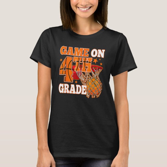 Camiseta Boys Game On 4th Grade Basketball Back To School T (Frente)