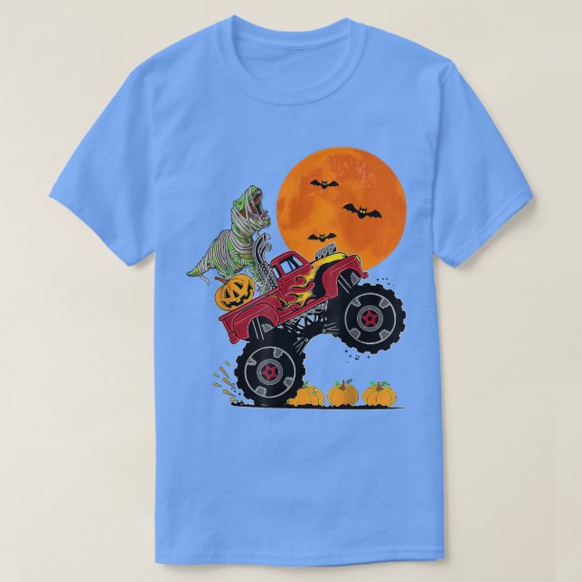 Camiseta Boys Halloween Monster Truck Crash Pumpkin Dinosau (Frente do Design)