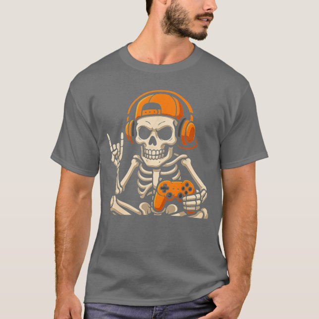 Camiseta Boys Halloween Skeleton Gamer Video Gamingeenage M (Frente)