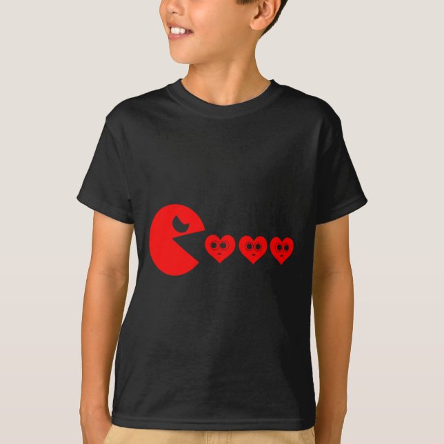 Camiseta Boys Kids Valentines Day Hearts Eating Funny Gamer (Frente)