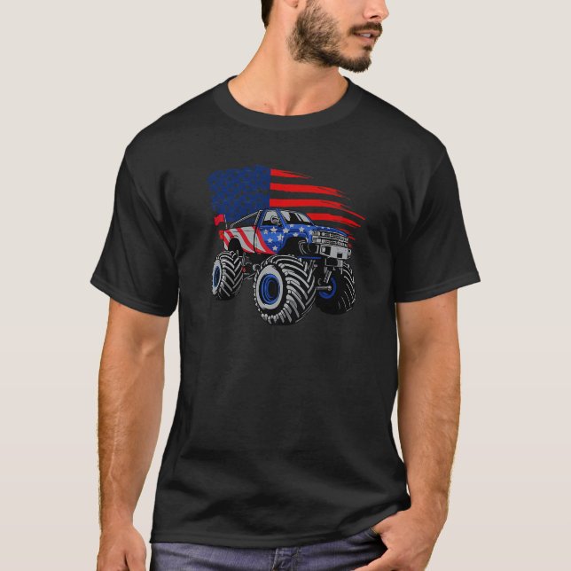 Camiseta Boys Monster Truck American Flag Racing USA Patri (Frente)