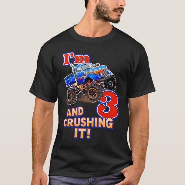Camiseta Boys Monster Truck Aniversário Eu tenho 3 anos e o (Frente)