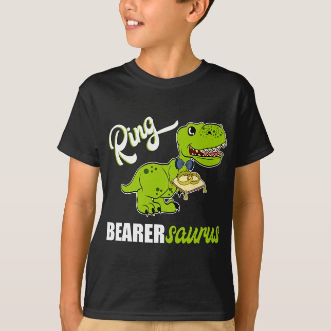 Camiseta Boys Ring Bearer Dinossaur Rex Festa de casamento  (Frente)