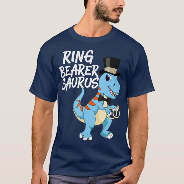 Camiseta Boys Ring Bearer Dinossaur Rex Festa de casamento  (Frente)