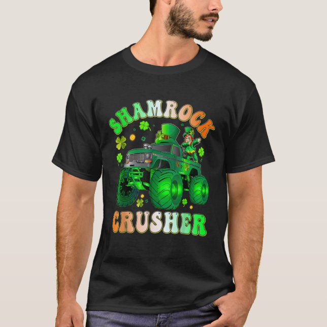 Camiseta Boys Saint Patricks Day Monster Truck Shamrock Cru (Frente)