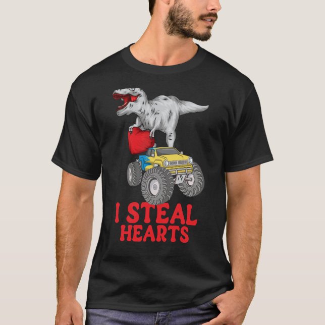 Camiseta Boys Valentines Day Kids Dinosaur rex I Steal Hear (Frente)