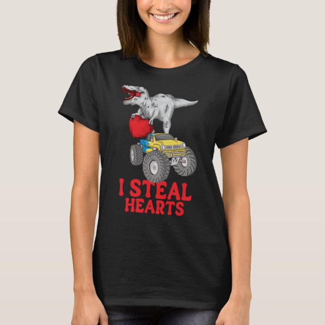 Camiseta Boys Valentines Day Kids Dinosaur rex I Steal Hear (Frente)