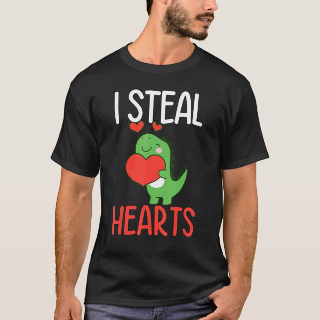 Camiseta Boys Valentines Day Kids Trex I Steal Hearts (Frente)