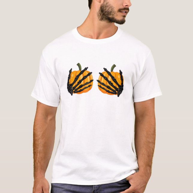 Camiseta Bra Skeleton Abóbora Pumpkin Para Mulheres (Frente)