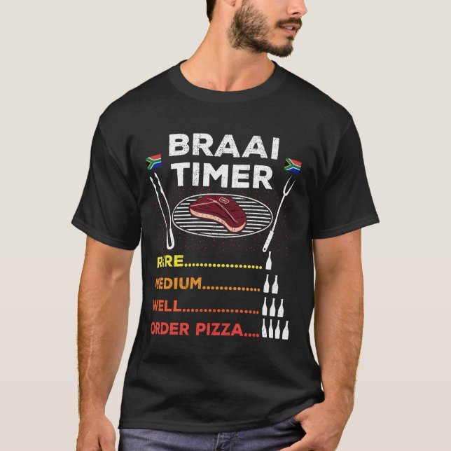 Camiseta Braai Timer Order Pizza African CHURRASCO Engraçad (Frente)