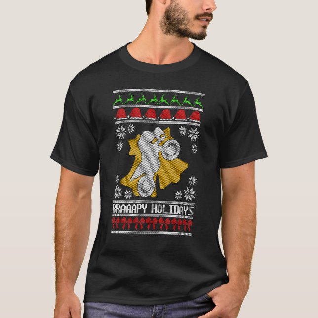 Camiseta Braapay Holidays Motocross Feia Sweater de Natal D (Frente)
