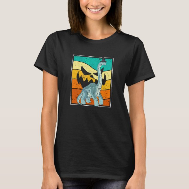 Camiseta Brachiosaurus Bruxa Abóbora Halloween Dinossauro B (Frente)