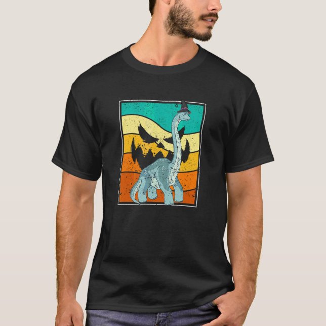 Camiseta Brachiosaurus Bruxa Abóbora Halloween Dinossauro B (Frente)