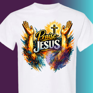 Camiseta Braços levantados, Louve Jesus - Cristão