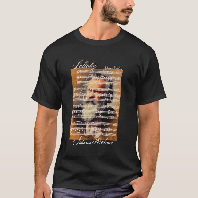 Camiseta Brahms Lovers Retrato e Assinatura Lullaby Música (Frente)