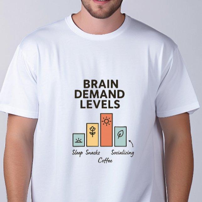 Camiseta Brain Demand Levels T-Shirt Funny Coffee Humor Tee (Brain Demand Levels T-Shirt)