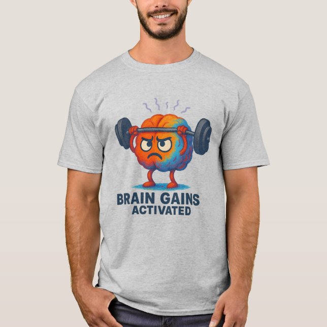 Camiseta Brain Gains Activated – Funny Motivational Gym Bra (Frente)