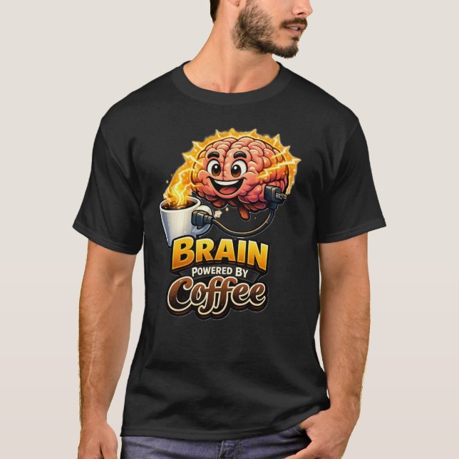 Camiseta Brain Powered By Coffee Funny Creative Coffee Shir (Frente)