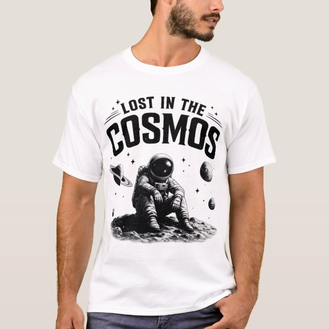 Camiseta Branca Astronauta Perdido no Cosmos (Frente)