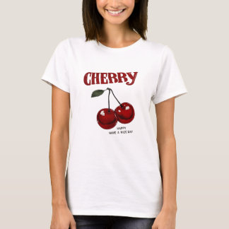 Camiseta Branca Clássica Cereja Vermelha Vintage.
