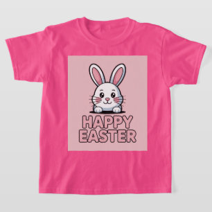 Camiseta Branca Coelho Feliz Páscoa Rosa Fofa