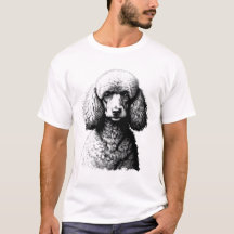 Camiseta Branca com Esboço da Cabeça do Cão Poodle