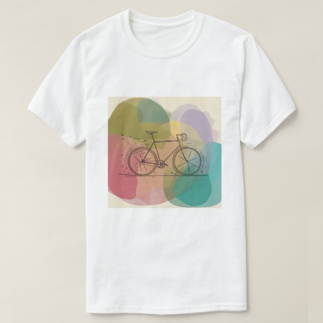 Camiseta Branca com Gráfico de Bicicleta Abstrata (Frente do Design)