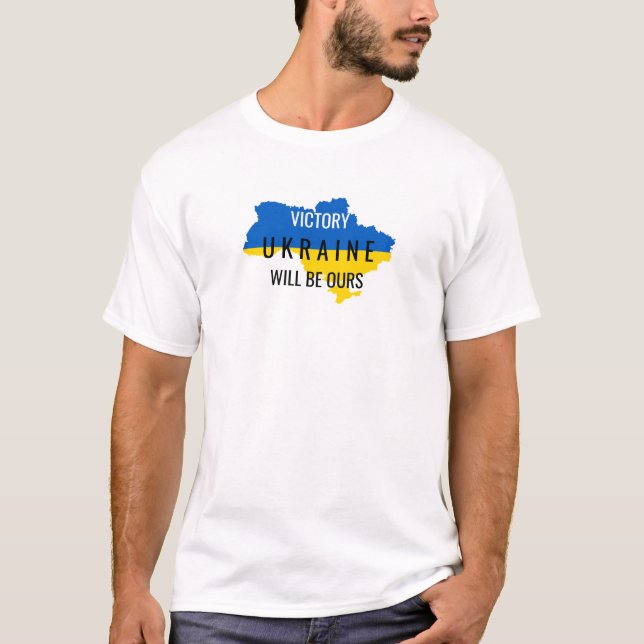 Camiseta Branca com Sobreposição das Cores da Ucrâ (Frente)