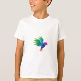 Camiseta branca com um gráfico colorido