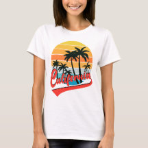Camiseta branca das mulheres retrô-sunset