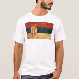 Camiseta Branca de Bandeiras da Sérvia