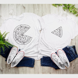 Camiseta Branca de Casal Engraçado Fatia Pizza