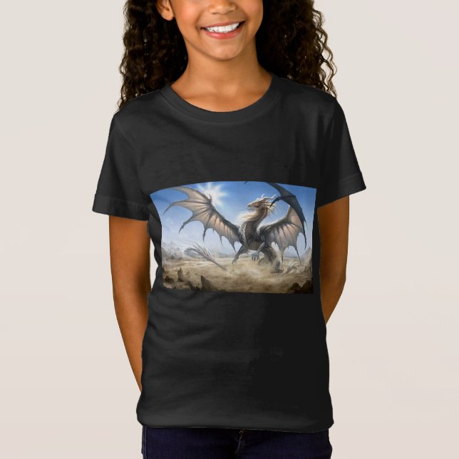 camiseta branca de dragão para menina (Frente)
