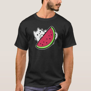 Camiseta Branca de gato com fatia de melancia doce