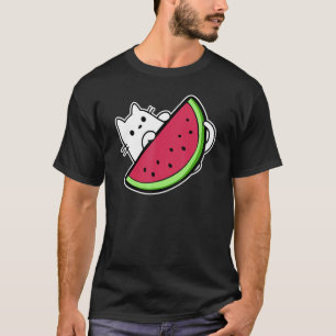 Camiseta Branca de gato com fatia de melancia doce
