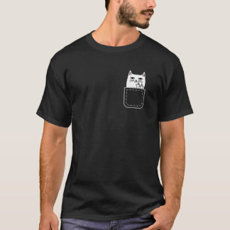 Camiseta Branca de Gato de Gato Médio, Bolso Engraçado Gato