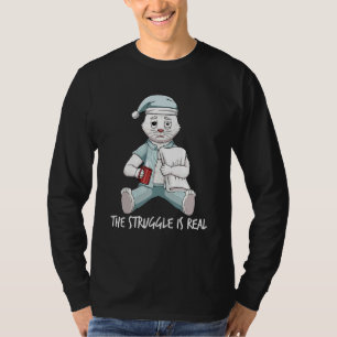Camiseta Branca De Gato Preguiçoso Cansado A Luta Está A Ch