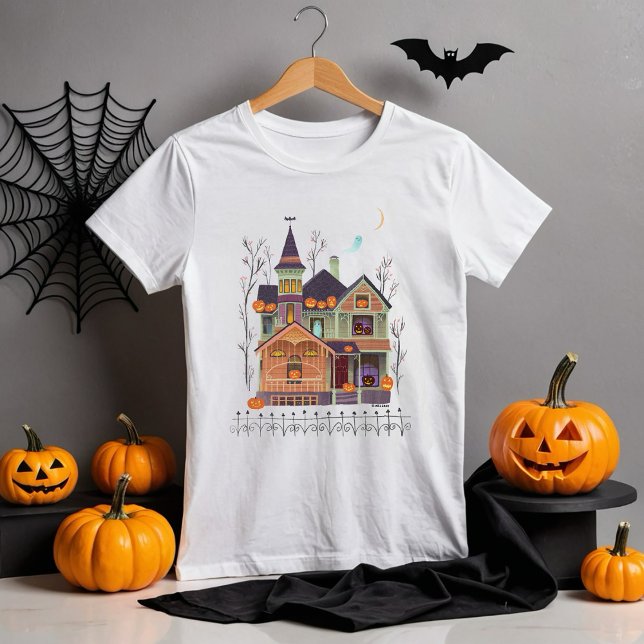 Camiseta Branca de Halloween Haunted House (Criador carregado)