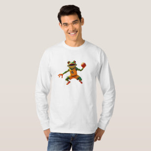 Camiseta branca de manga de Sapo de basquete