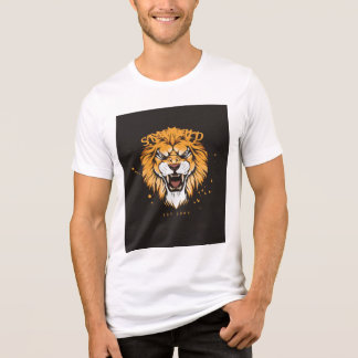 camiseta branca de meia manga com desenho de leão
