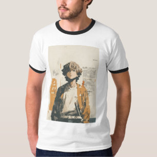 camiseta branca de meia manga com esboço estético