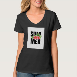 Camiseta branca de meia manga com etiqueta de verã